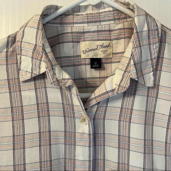 Oversized XS Plaid Button Shirt + Tank S Set Cream Plum Lightweight Layered Look - Picture 5 of 10